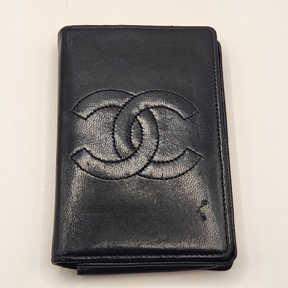 Authentic Vintage Chanel Black Leather CC Logo Compact Wallet Card COA France - Picture 2 of 13